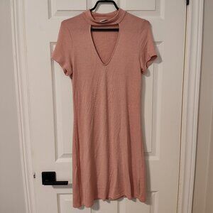 GUC Aritzia Wilfred Free Dondoe Pink Choker Short Sleeve Dress - Sz L